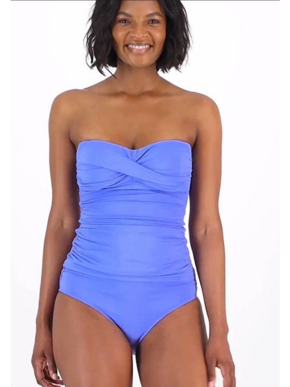 Anne Cole Blue Bandeaux Strapless Ruched Tankini Set